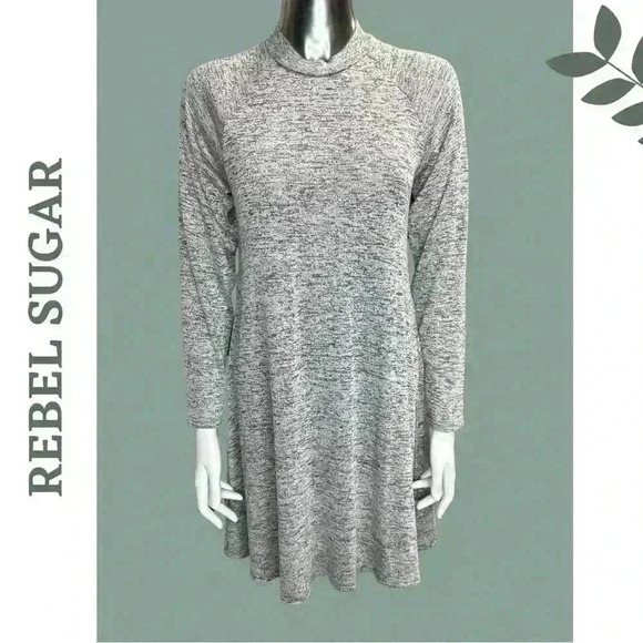 Rebel Sugar Heather Grey Long Sleeve Mock Neck Dress A-line Size Medium - Picture 1 of 5
